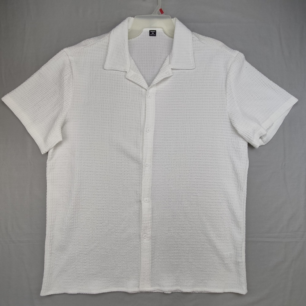 Manfinity Shirt Mens XXL White Button Down Short Sleeve Textured Seersucker